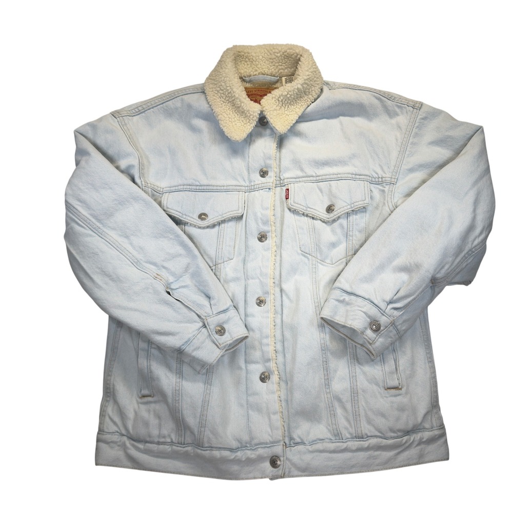 Levis Sherpa Trucker Jacket Womens S Light Wash Denim Fleece Lined Winter